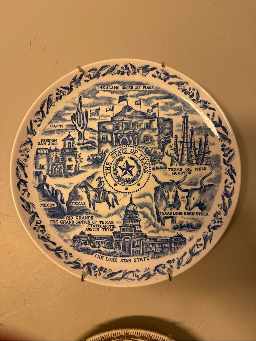 Vintage State of Texas Decorative Plate - Blue & White
